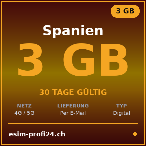 eSIM Spagna – 3 GB / 30 giorni — eSIM Datenpaket kaufen, sofort per E-Mail | eSIMProfi24