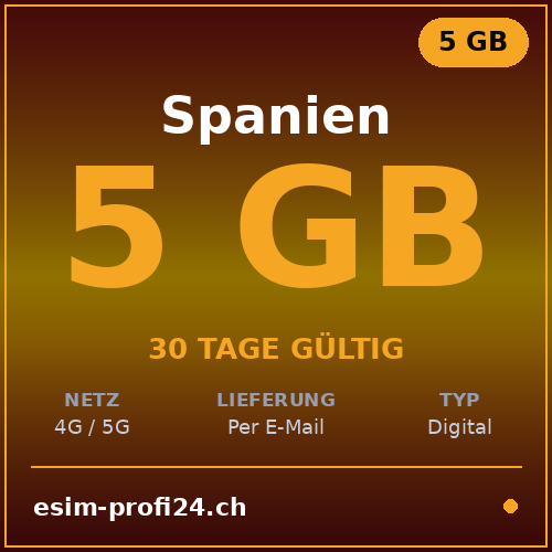 eSIM Spagna – 5 GB / 30 giorni — eSIM Datenpaket kaufen, sofort per E-Mail | eSIMProfi24
