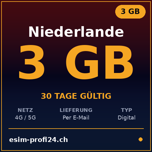 eSIM Netherlands – 3 GB / 30 days — eSIM Datenpaket kaufen, sofort per E-Mail | eSIMProfi24