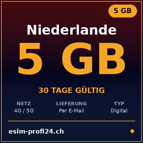 eSIM Niederlande – 5 GB / 30 Tage — eSIM Datenpaket kaufen, sofort per E-Mail | eSIMProfi24