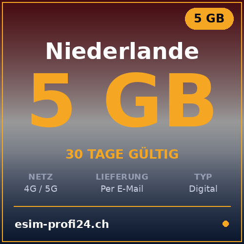eSIM Pays-Bas – 5 Go / 30 jours — eSIM Datenpaket kaufen, sofort per E-Mail | eSIMProfi24