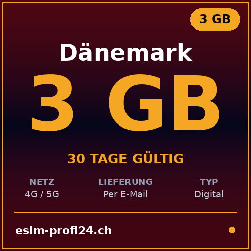 eSIM Danemark – 3 Go / 30 jours — eSIM Datenpaket kaufen, sofort per E-Mail | eSIMProfi24