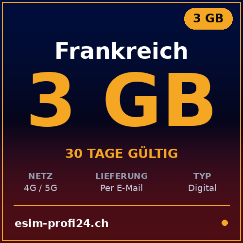 eSIM France – 3 GB / 30 days — eSIM Datenpaket kaufen, sofort per E-Mail | eSIMProfi24