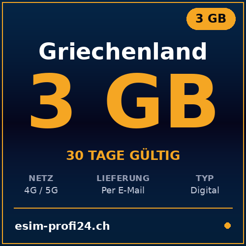 eSIM Greece – 3 GB / 30 days — eSIM Datenpaket kaufen, sofort per E-Mail | eSIMProfi24
