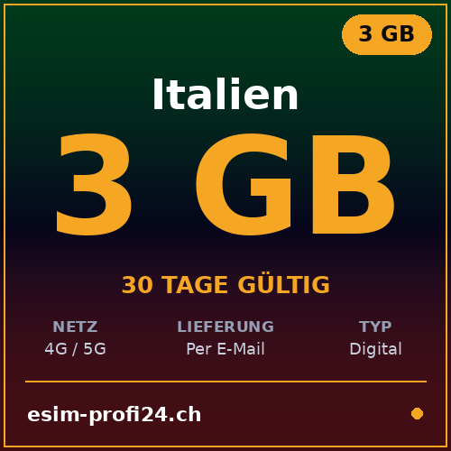 eSIM Italy – 3 GB / 30 days — eSIM Datenpaket kaufen, sofort per E-Mail | eSIMProfi24