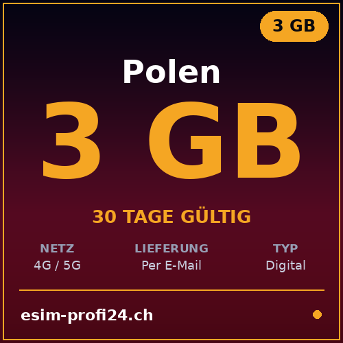 eSIM Polonia – 3 GB / 30 giorni — eSIM Datenpaket kaufen, sofort per E-Mail | eSIMProfi24