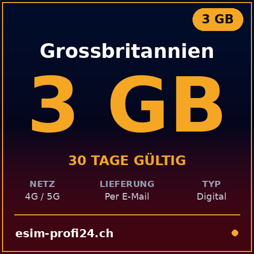 eSIM Regno Unito – 3 GB / 30 giorni — eSIM Datenpaket kaufen, sofort per E-Mail | eSIMProfi24