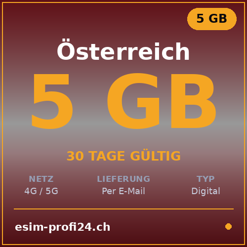 eSIM Österreich – 5 GB / 30 Tage — eSIM Datenpaket kaufen, sofort per E-Mail | eSIMProfi24