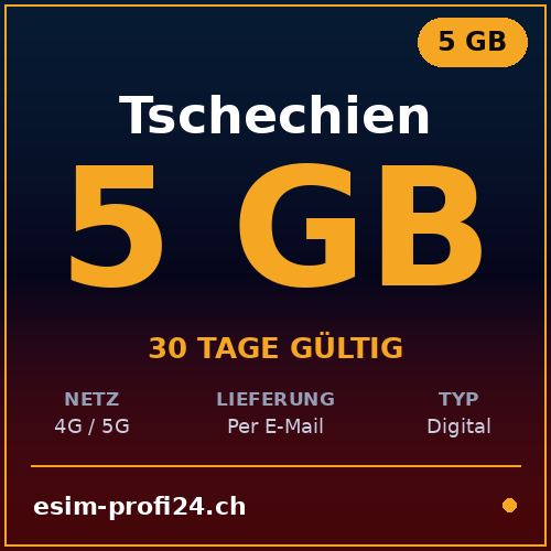 eSIM Cechia – 5 GB / 30 giorni — eSIM Datenpaket kaufen, sofort per E-Mail | eSIMProfi24