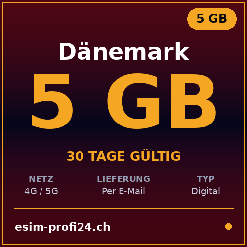 eSIM Danemark – 5 Go / 30 jours — eSIM Datenpaket kaufen, sofort per E-Mail | eSIMProfi24