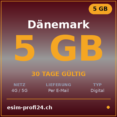 eSIM Danimarca – 5 GB / 30 giorni — eSIM Datenpaket kaufen, sofort per E-Mail | eSIMProfi24