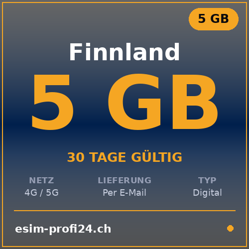 eSIM Finnland – 5 GB / 30 Tage — eSIM Datenpaket kaufen, sofort per E-Mail | eSIMProfi24