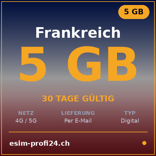 eSIM Frankreich – 5 GB / 30 Tage — eSIM Datenpaket kaufen, sofort per E-Mail | eSIMProfi24