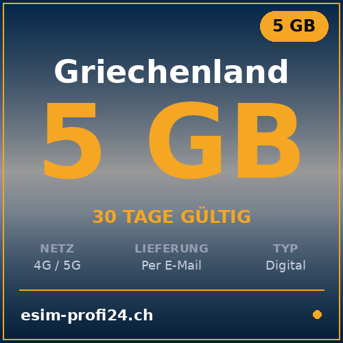 eSIM Grecia – 5 GB / 30 giorni — eSIM Datenpaket kaufen, sofort per E-Mail | eSIMProfi24