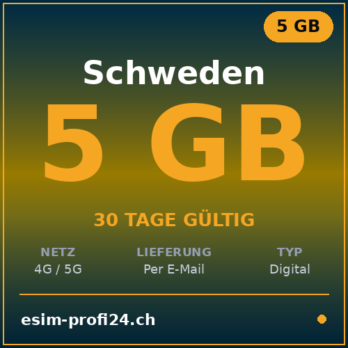 eSIM Suède – 5 Go / 30 jours — eSIM Datenpaket kaufen, sofort per E-Mail | eSIMProfi24
