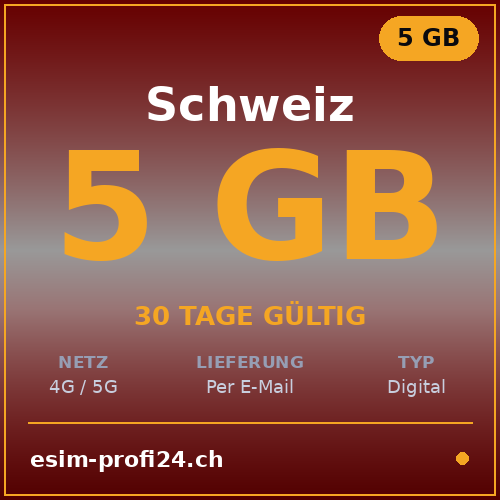 eSIM Suisse – 5 Go / 30 jours — eSIM Datenpaket kaufen, sofort per E-Mail | eSIMProfi24