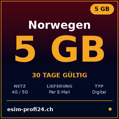 eSIM Norway – 5 GB / 30 days — eSIM Datenpaket kaufen, sofort per E-Mail | eSIMProfi24