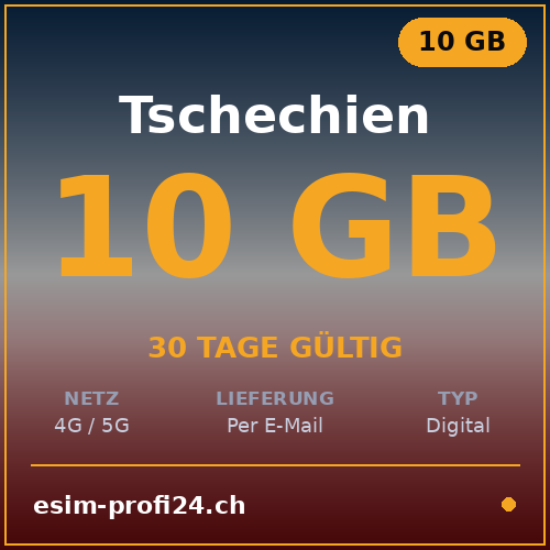 eSIM Cechia – 10 GB / 30 giorni — eSIM Datenpaket kaufen, sofort per E-Mail | eSIMProfi24