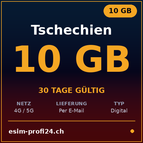 eSIM Czechia – 10 GB / 30 days — eSIM Datenpaket kaufen, sofort per E-Mail | eSIMProfi24