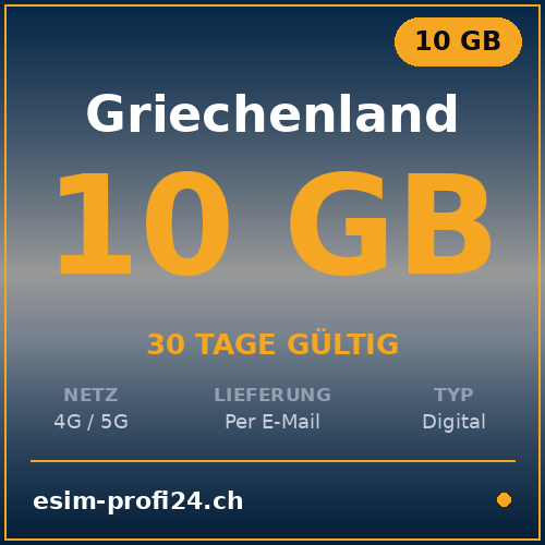 eSIM Grèce – 10 Go / 30 jours — eSIM Datenpaket kaufen, sofort per E-Mail | eSIMProfi24