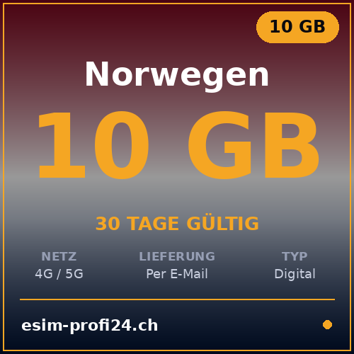 eSIM Norvège – 10 Go / 30 jours — eSIM Datenpaket kaufen, sofort per E-Mail | eSIMProfi24