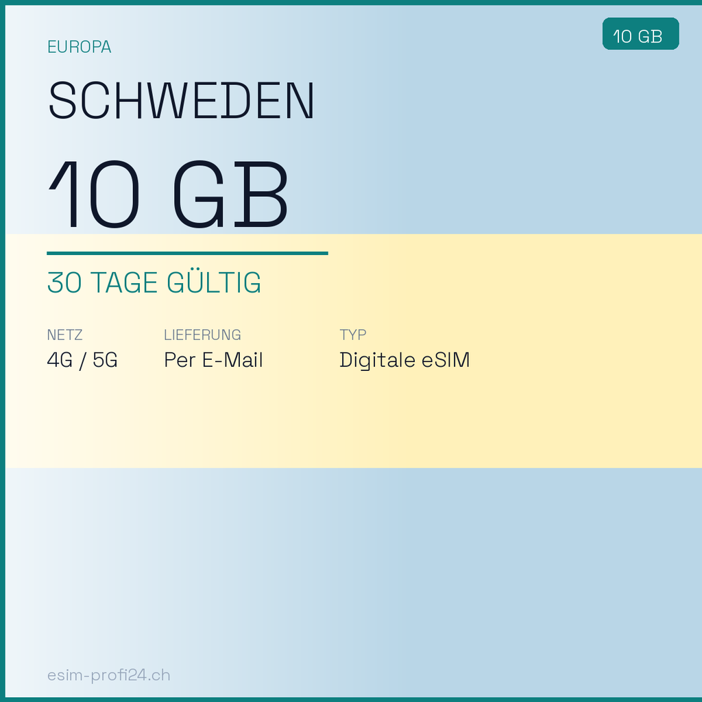eSIM Schweden – 10 GB / 30 Tage