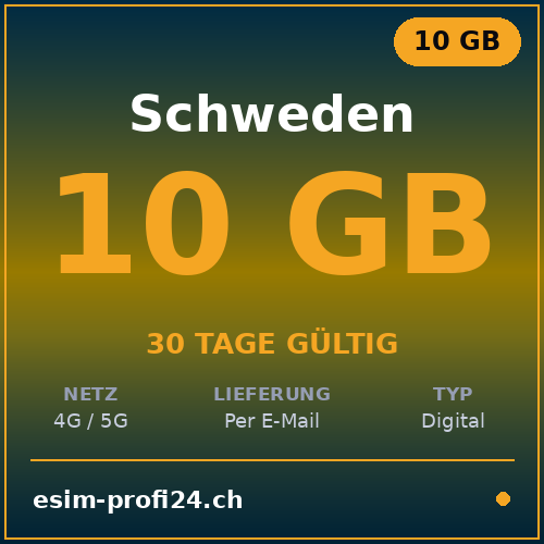 eSIM Suède – 10 Go / 30 jours — eSIM Datenpaket kaufen, sofort per E-Mail | eSIMProfi24