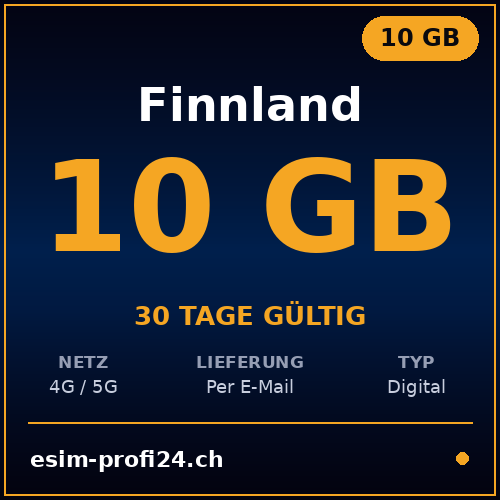 eSIM Finlandia – 10 GB / 30 giorni — eSIM Datenpaket kaufen, sofort per E-Mail | eSIMProfi24
