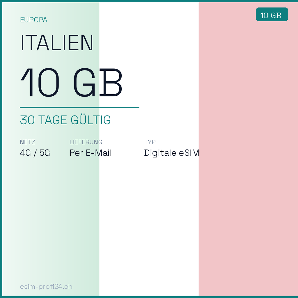 eSIM Italy – 10 GB / 30 days — eSIM Datenpaket kaufen, sofort per E-Mail | eSIMProfi24