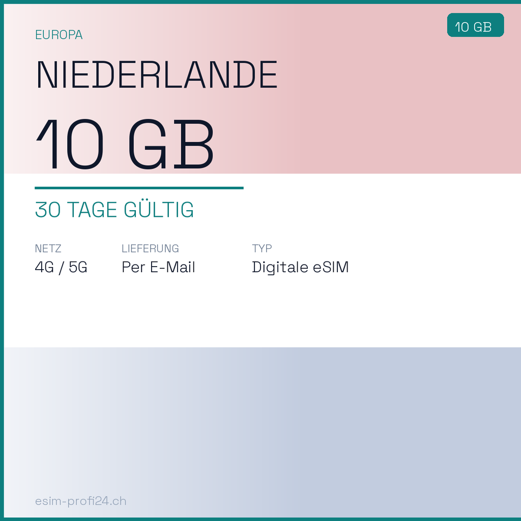 eSIM Netherlands – 10 GB / 30 days — eSIM Datenpaket kaufen, sofort per E-Mail | eSIMProfi24