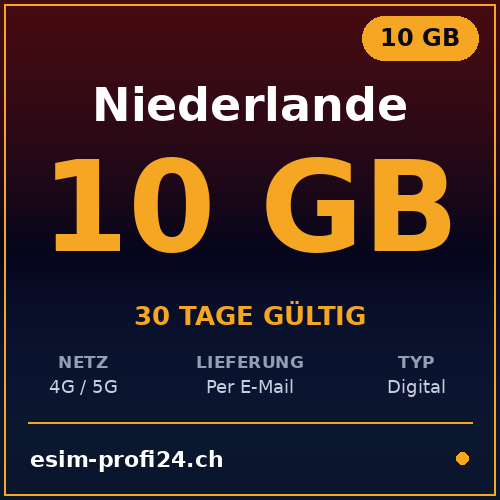 eSIM Niederlande – 10 GB / 30 Tage — eSIM Datenpaket kaufen, sofort per E-Mail | eSIMProfi24