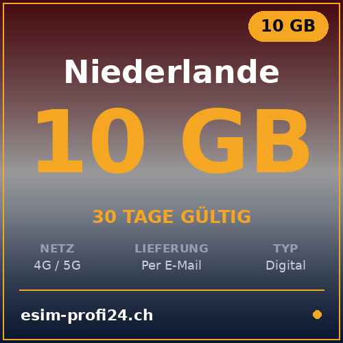eSIM Pays-Bas – 10 Go / 30 jours — eSIM Datenpaket kaufen, sofort per E-Mail | eSIMProfi24