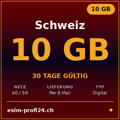 eSIM Suisse – 10 Go / 30 jours — eSIM Datenpaket kaufen, sofort per E-Mail | eSIMProfi24