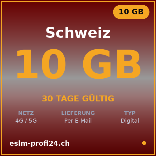 eSIM Svizzera – 10 GB / 30 giorni — eSIM Datenpaket kaufen, sofort per E-Mail | eSIMProfi24