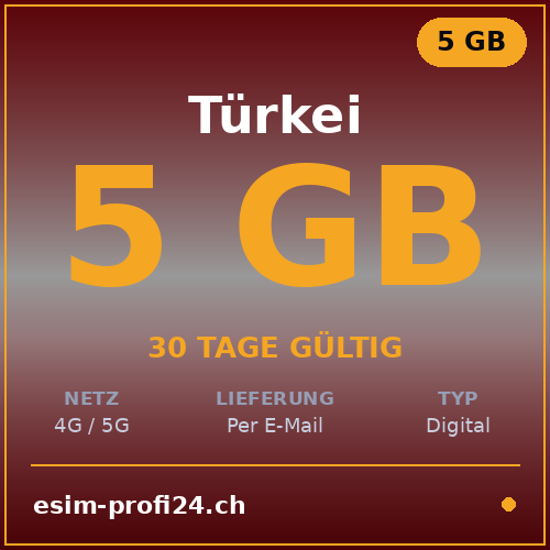 eSIM Turchia – 5 GB / 30 giorni — eSIM Datenpaket kaufen, sofort per E-Mail | eSIMProfi24