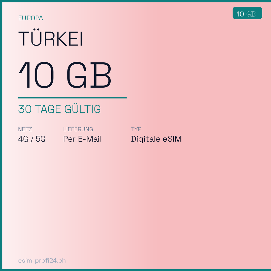 eSIM Turchia – 10 GB / 30 giorni — eSIM Datenpaket kaufen, sofort per E-Mail | eSIMProfi24