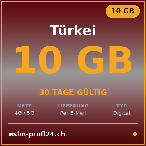 eSIM Turquie – 10 Go / 30 jours — eSIM Datenpaket kaufen, sofort per E-Mail | eSIMProfi24