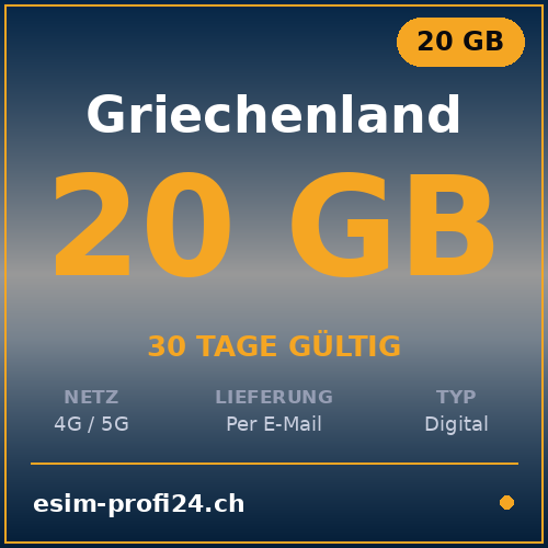 eSIM Grecia – 20 GB / 30 giorni — eSIM Datenpaket kaufen, sofort per E-Mail | eSIMProfi24