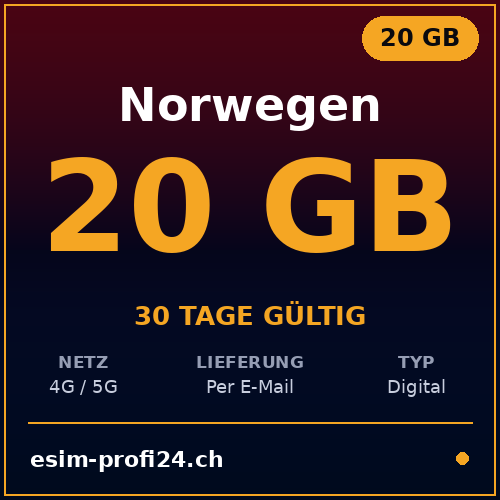 eSIM Norvegia – 20 GB / 30 giorni — eSIM Datenpaket kaufen, sofort per E-Mail | eSIMProfi24