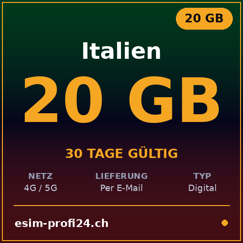 eSIM Italien – 20 GB / 30 Tage — eSIM Datenpaket kaufen, sofort per E-Mail | eSIMProfi24