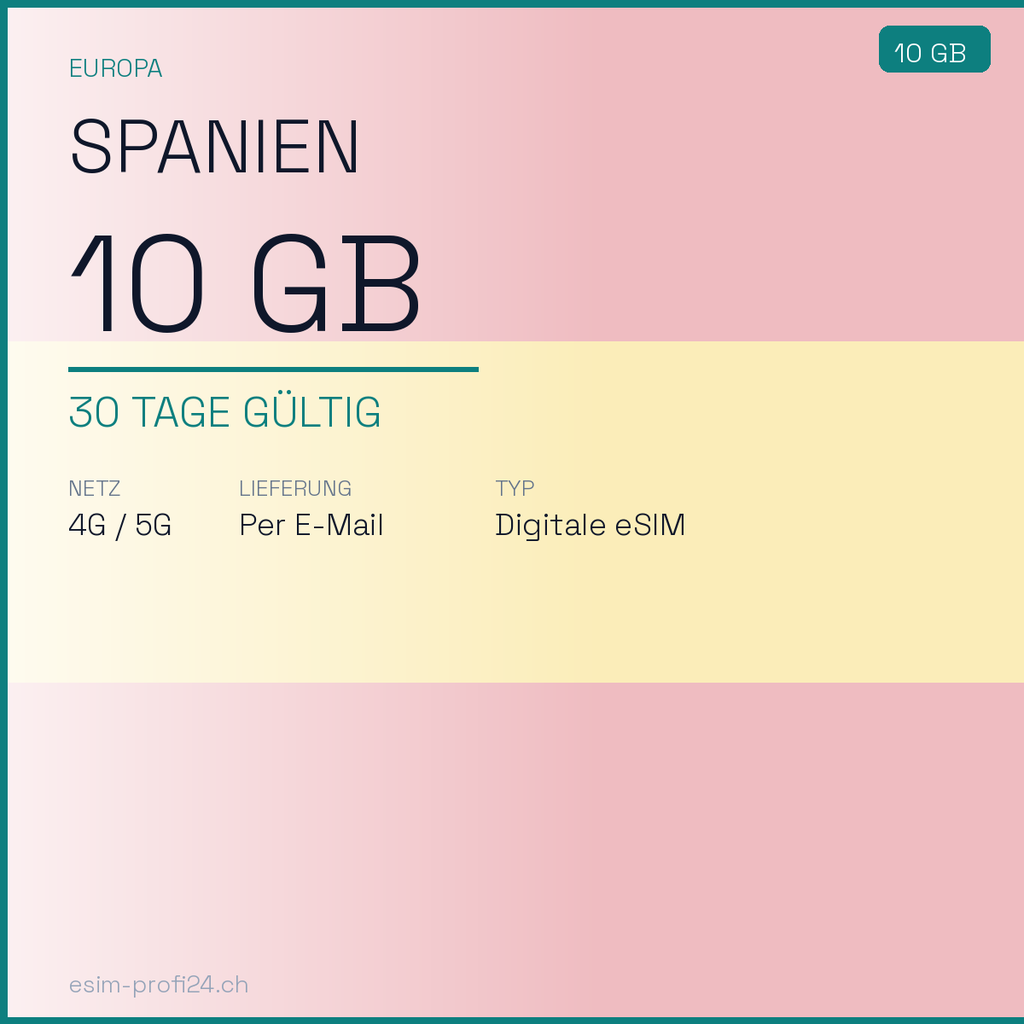 eSIM Spanien – 10 GB / 30 Tage — eSIM Datenpaket kaufen, sofort per E-Mail | eSIMProfi24