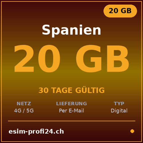 eSIM Espagne – 20 Go / 30 jours — eSIM Datenpaket kaufen, sofort per E-Mail | eSIMProfi24