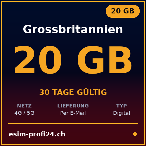eSIM Royaume-Uni – 20 Go / 30 jours — eSIM Datenpaket kaufen, sofort per E-Mail | eSIMProfi24
