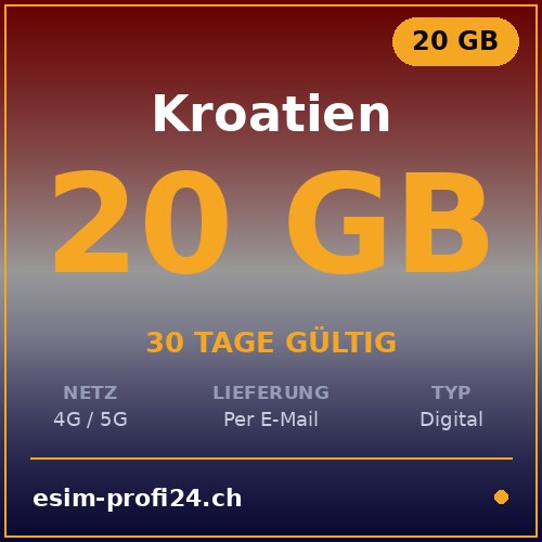 eSIM Croazia – 20 GB / 30 giorni — eSIM Datenpaket kaufen, sofort per E-Mail | eSIMProfi24