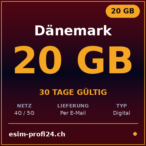 eSIM Danimarca – 20 GB / 30 giorni — eSIM Datenpaket kaufen, sofort per E-Mail | eSIMProfi24