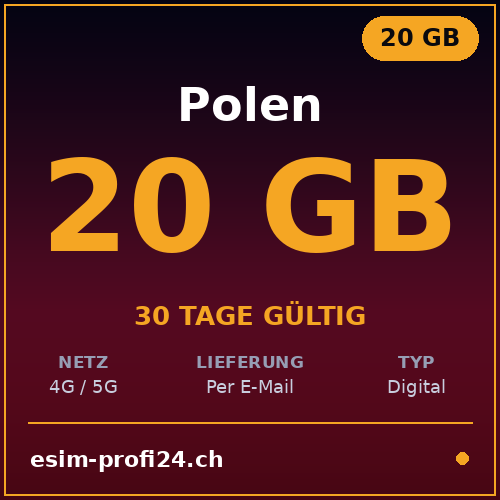 eSIM Polonia – 20 GB / 30 giorni — eSIM Datenpaket kaufen, sofort per E-Mail | eSIMProfi24