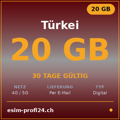 eSIM Turchia – 20 GB / 30 giorni