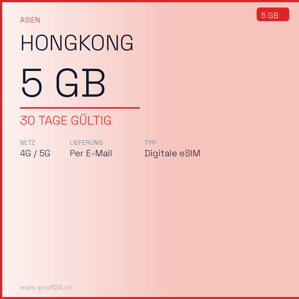 eSIM Hong Kong – 5 Go / 30 jours — eSIM Datenpaket kaufen, sofort per E-Mail | eSIMProfi24