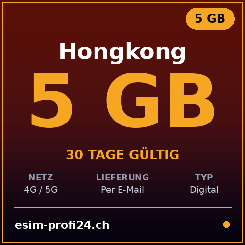eSIM Hongkong – 5 GB / 30 Tage