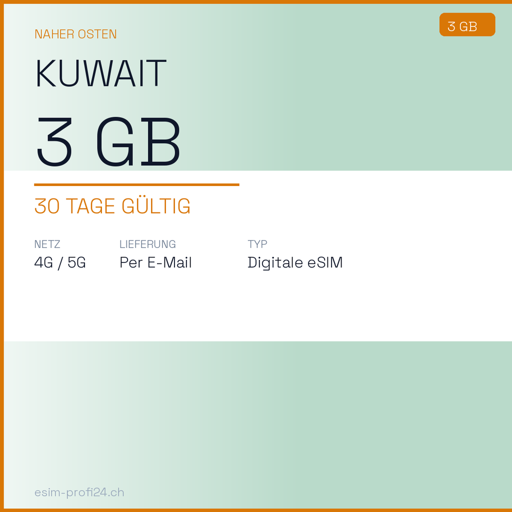 eSIM Koweït – 3 Go / 30 jours — eSIM Datenpaket kaufen, sofort per E-Mail | eSIMProfi24